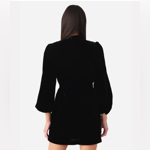 RHODE Womens Zadie Velvet Cut Out Puff Sleeve Mini Dress Black NWT Size 6 - Picture 12 of 12